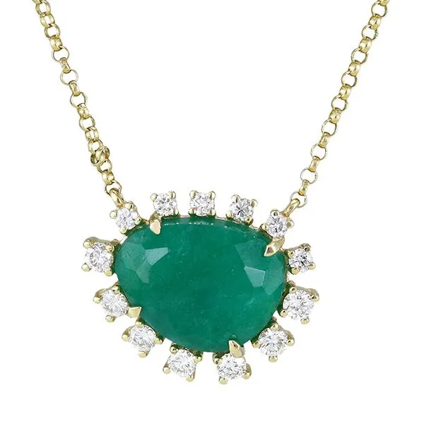 14K Yellow Gold Diamond Emerald Necklace
