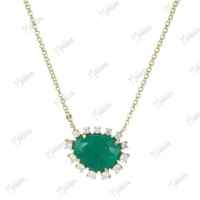14K Yellow Gold Diamond Emerald Necklace