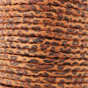 5mm Round Tan Leopard Print Suede Leather by the Foot