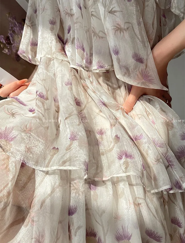 Aconiconi Luxury layered Floral Print Halter Neck Holiday Dress- Aiyu