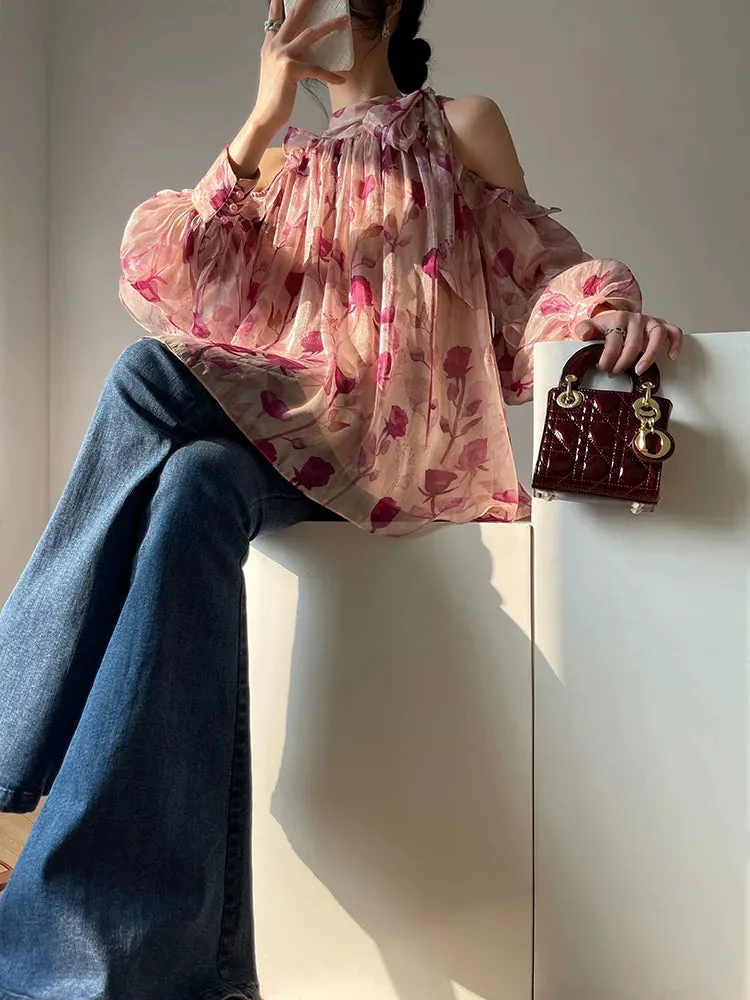 Aconiconi Luxury layered Floral Print Halter Neck Holiday Dress- Aiyu