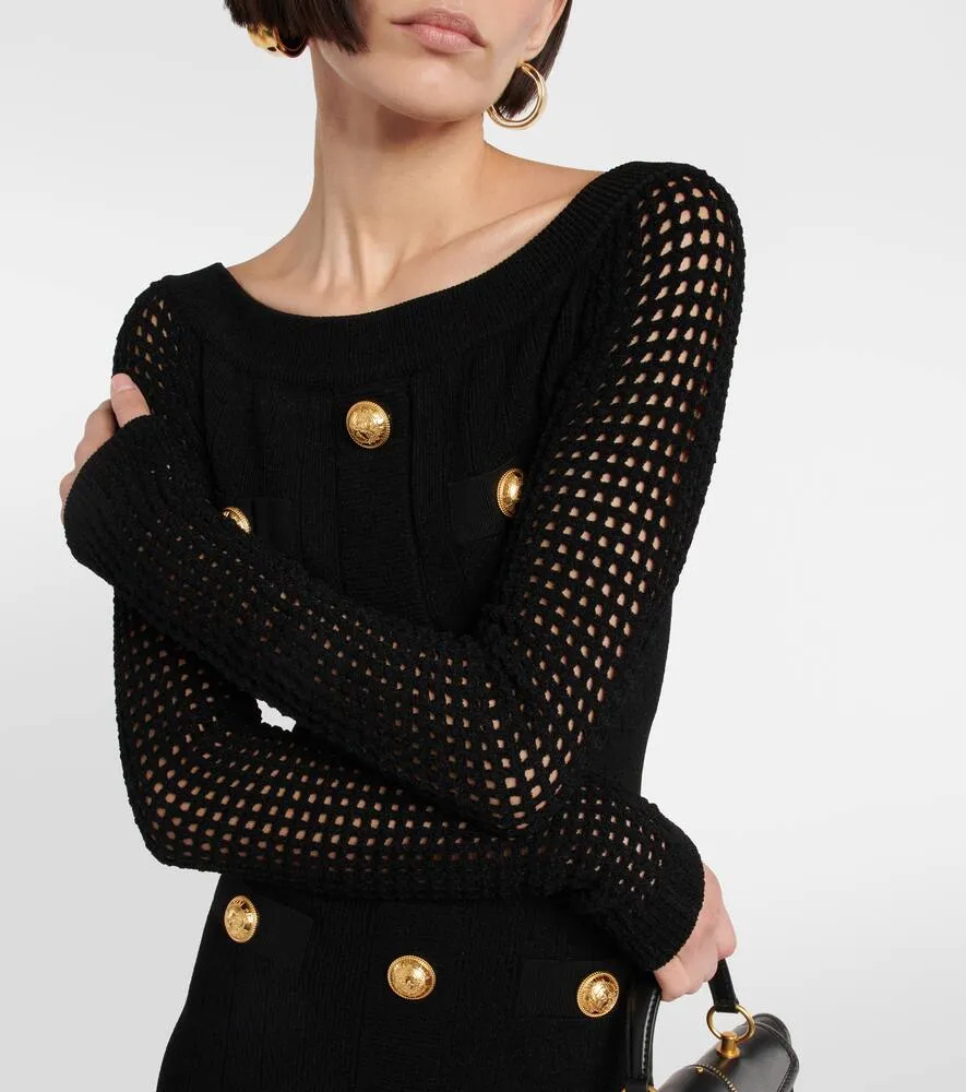 Balmain Off-shoulder knit minidress