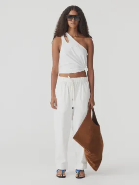 Bassike Crushed Cotton Pull on Pant in Natural