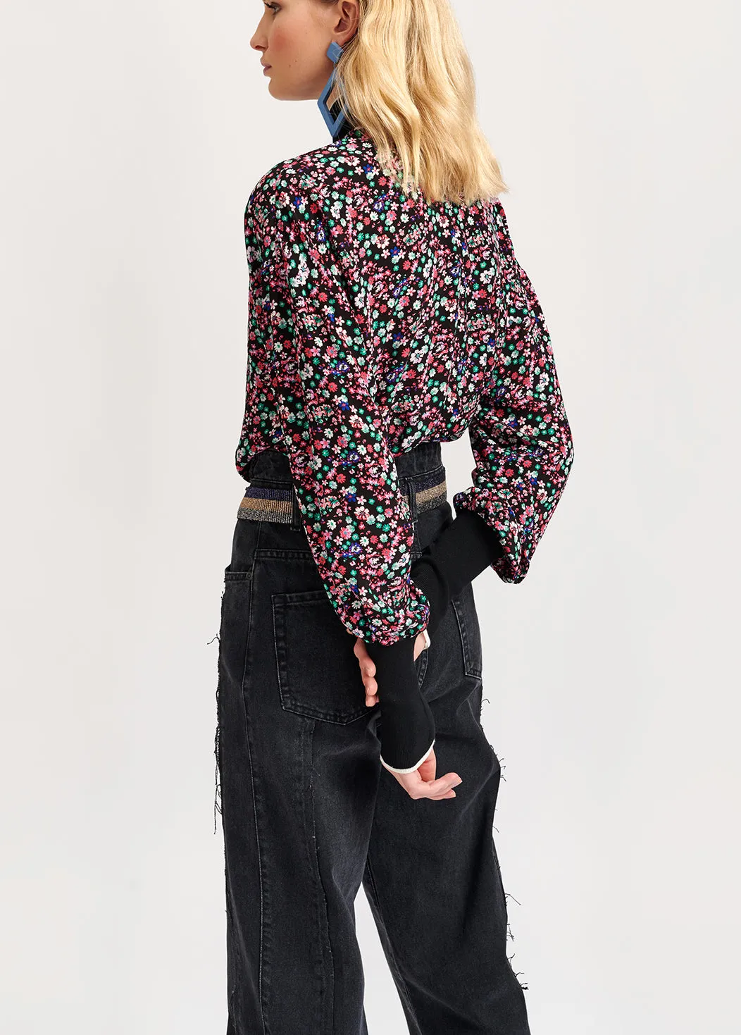 Black cotton patchwork jeans