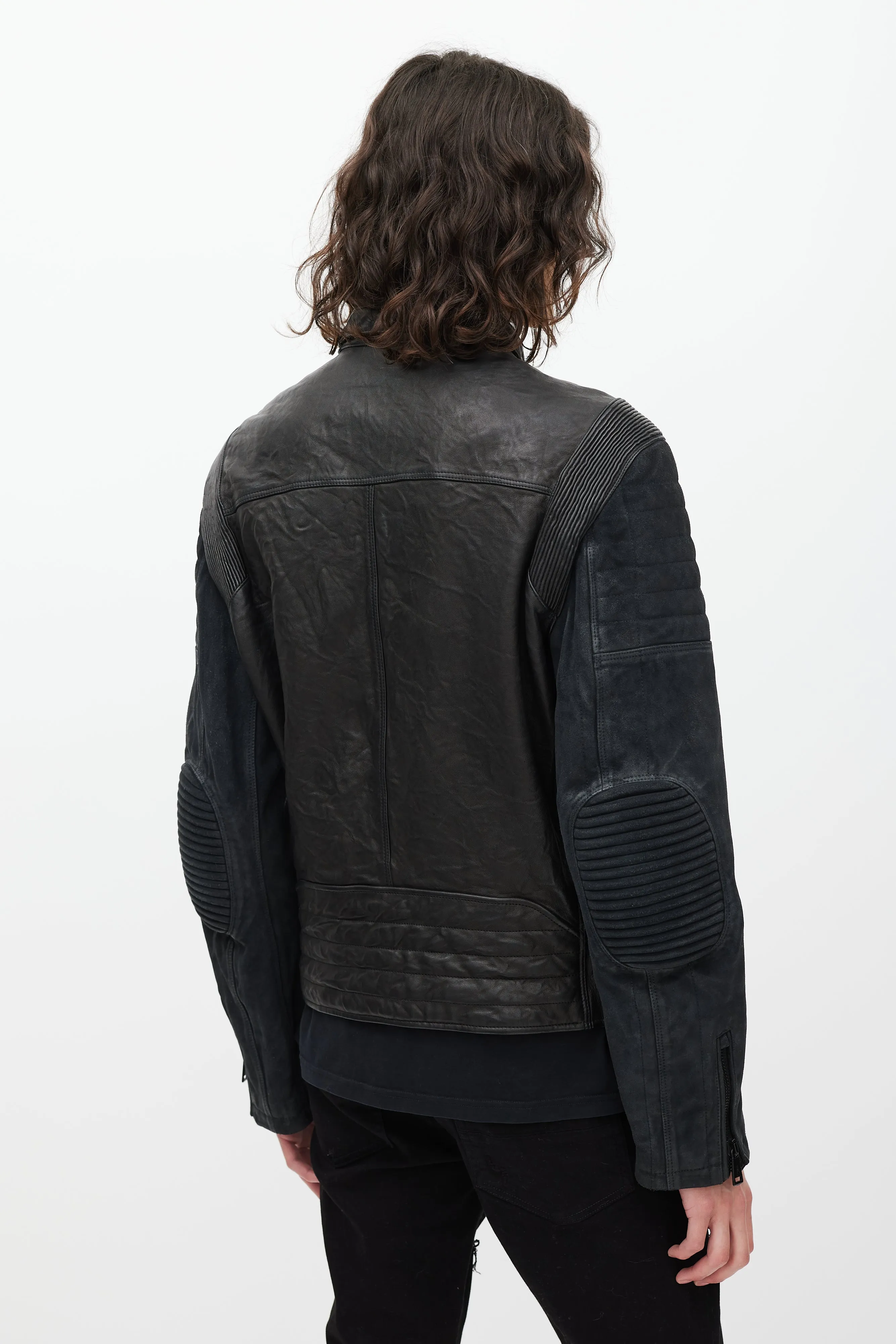Black Leather & Suede Zip Jacket