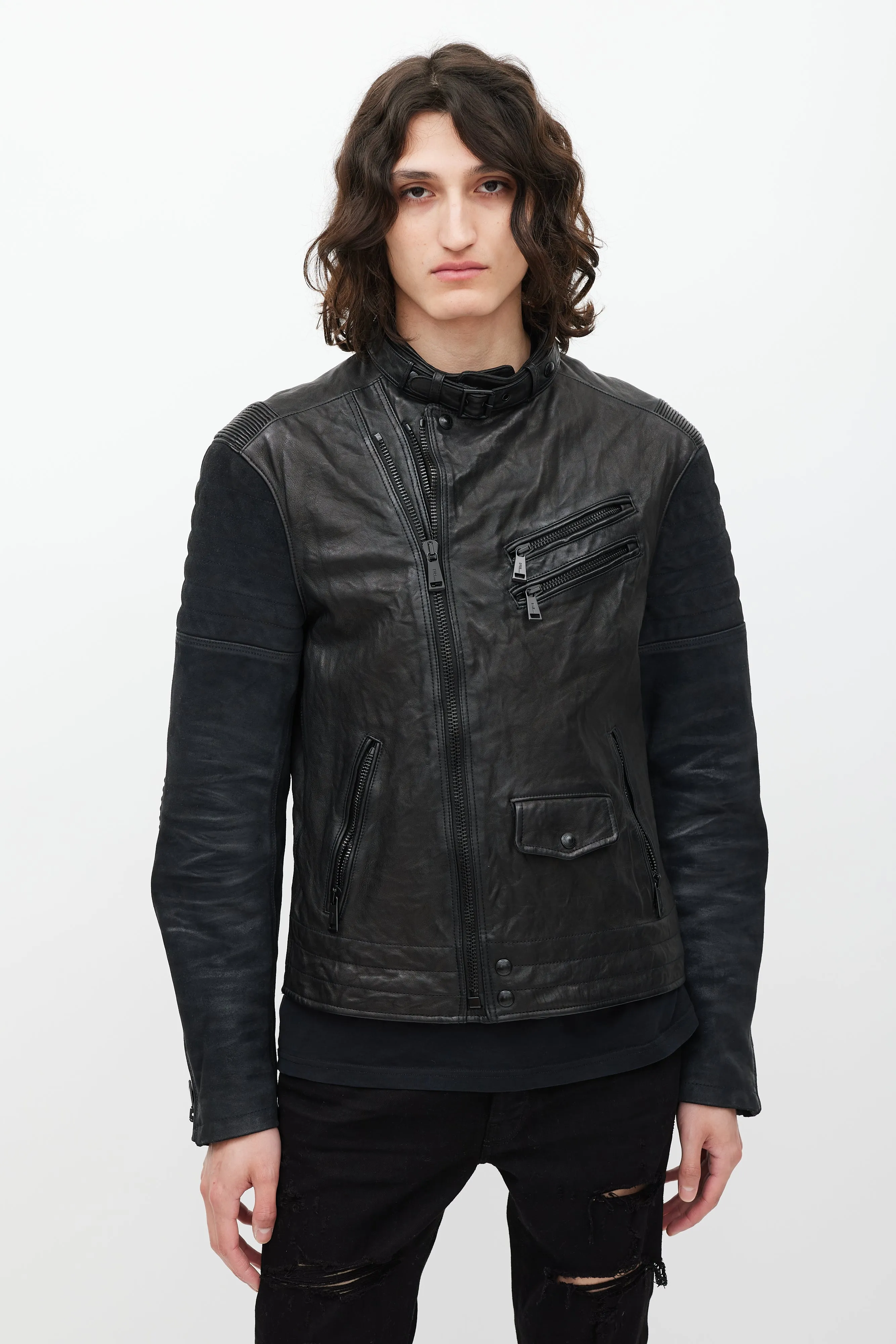 Black Leather & Suede Zip Jacket