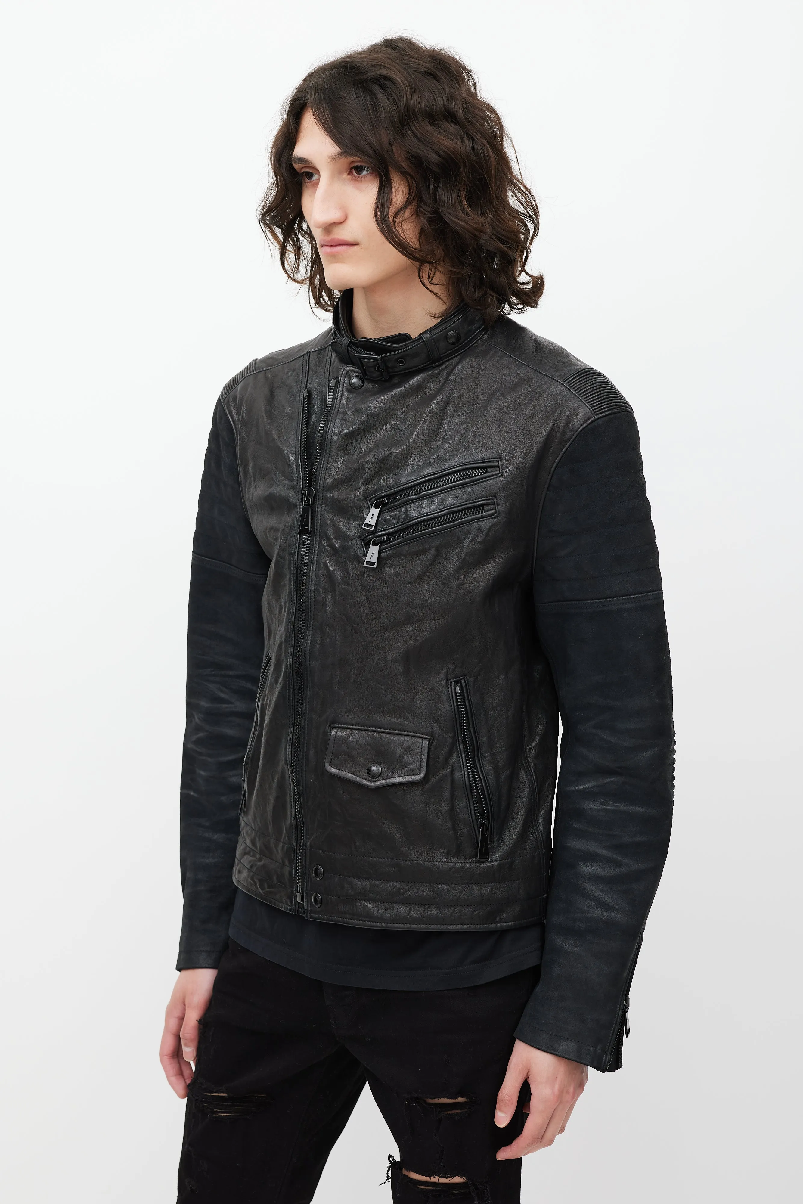 Black Leather & Suede Zip Jacket