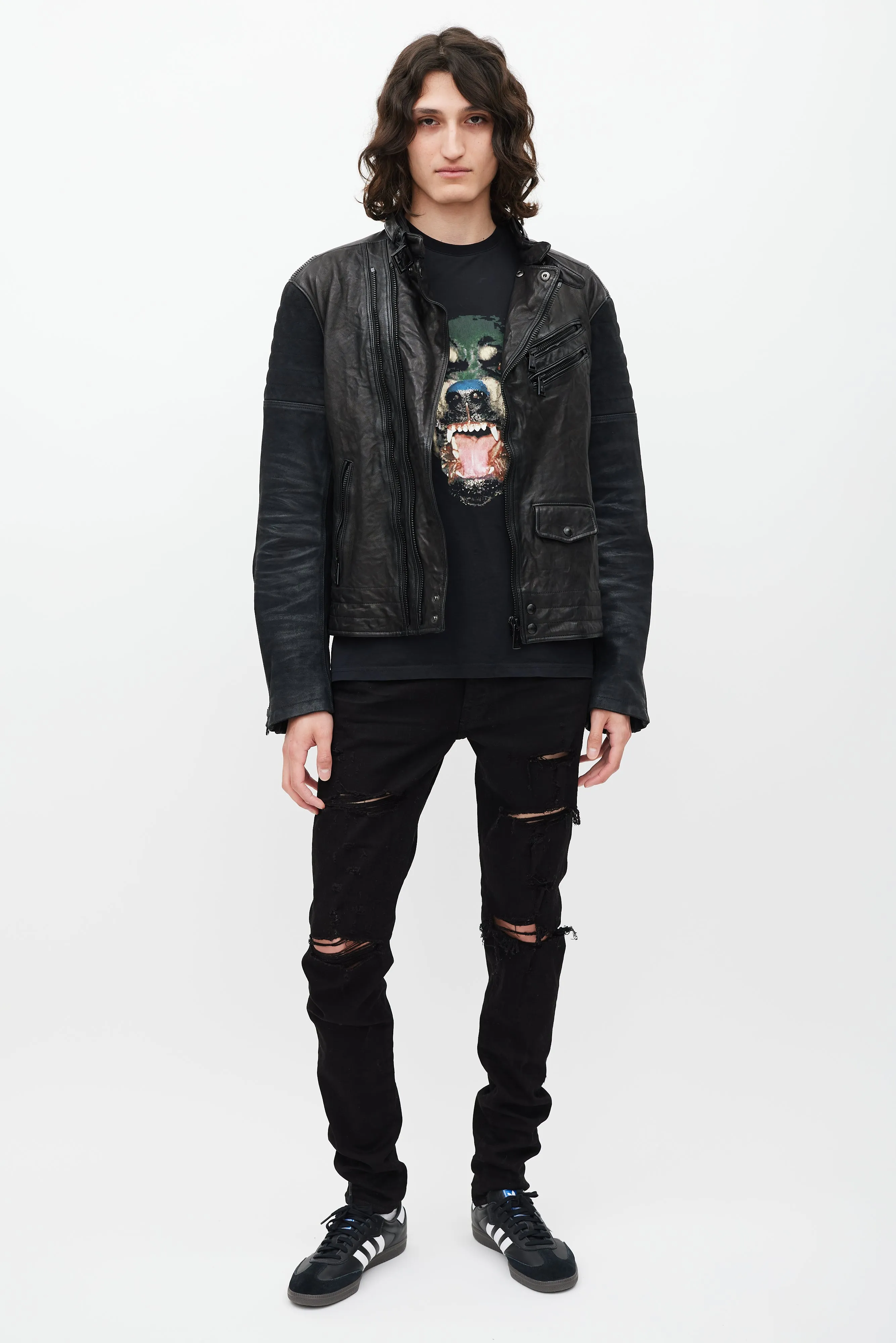 Black Leather & Suede Zip Jacket