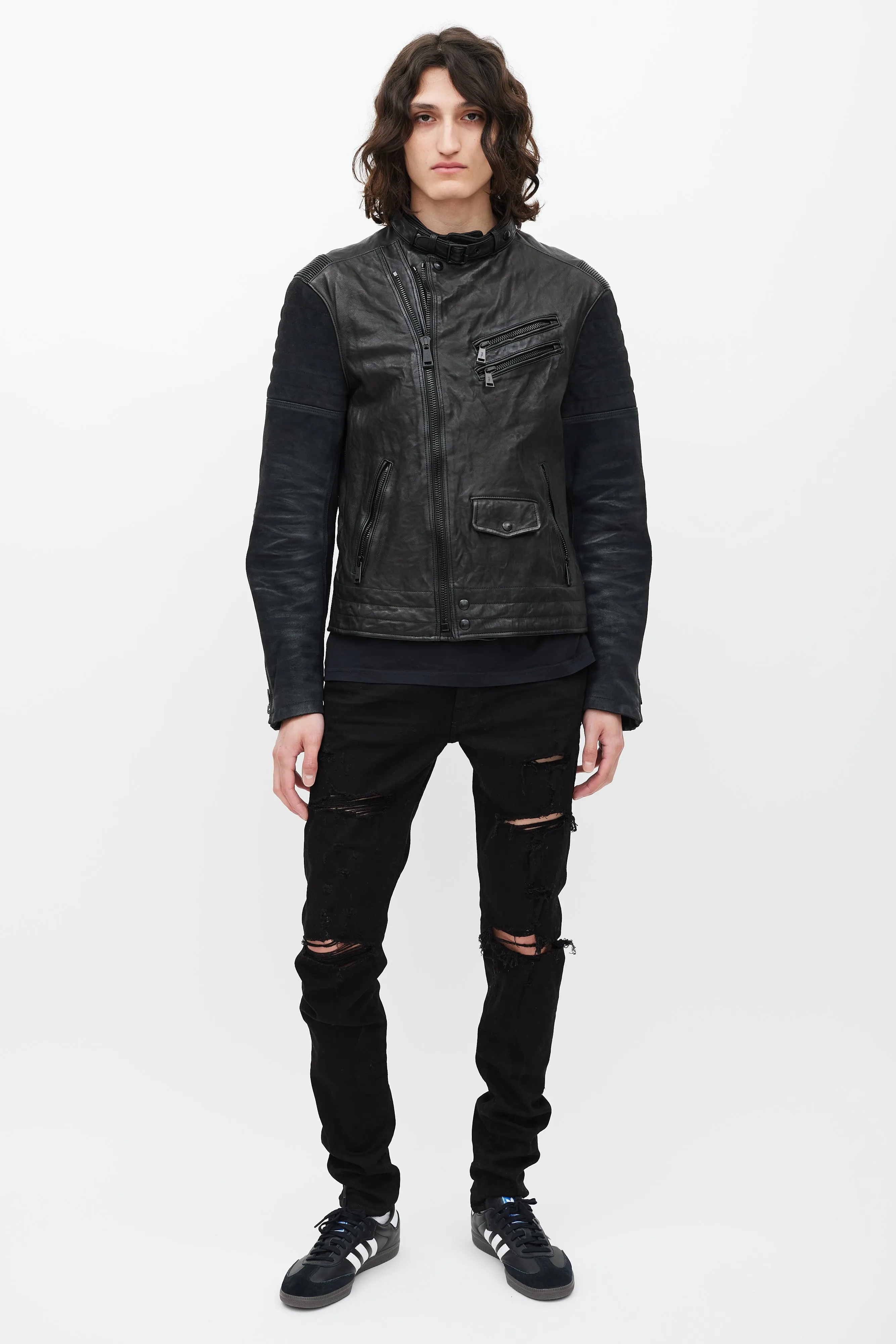 Black Leather & Suede Zip Jacket
