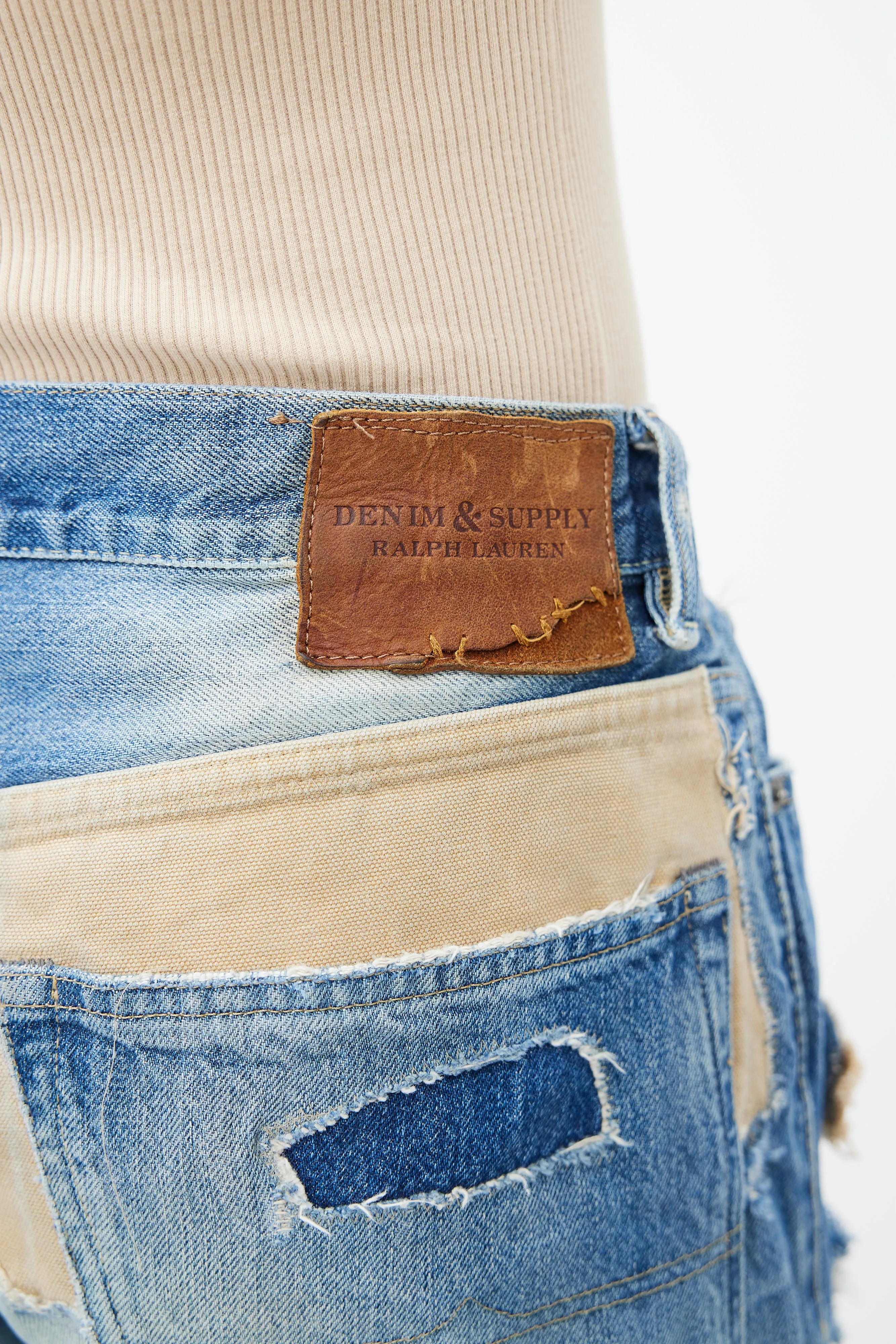 Blue Distressed Patch Work Jeans