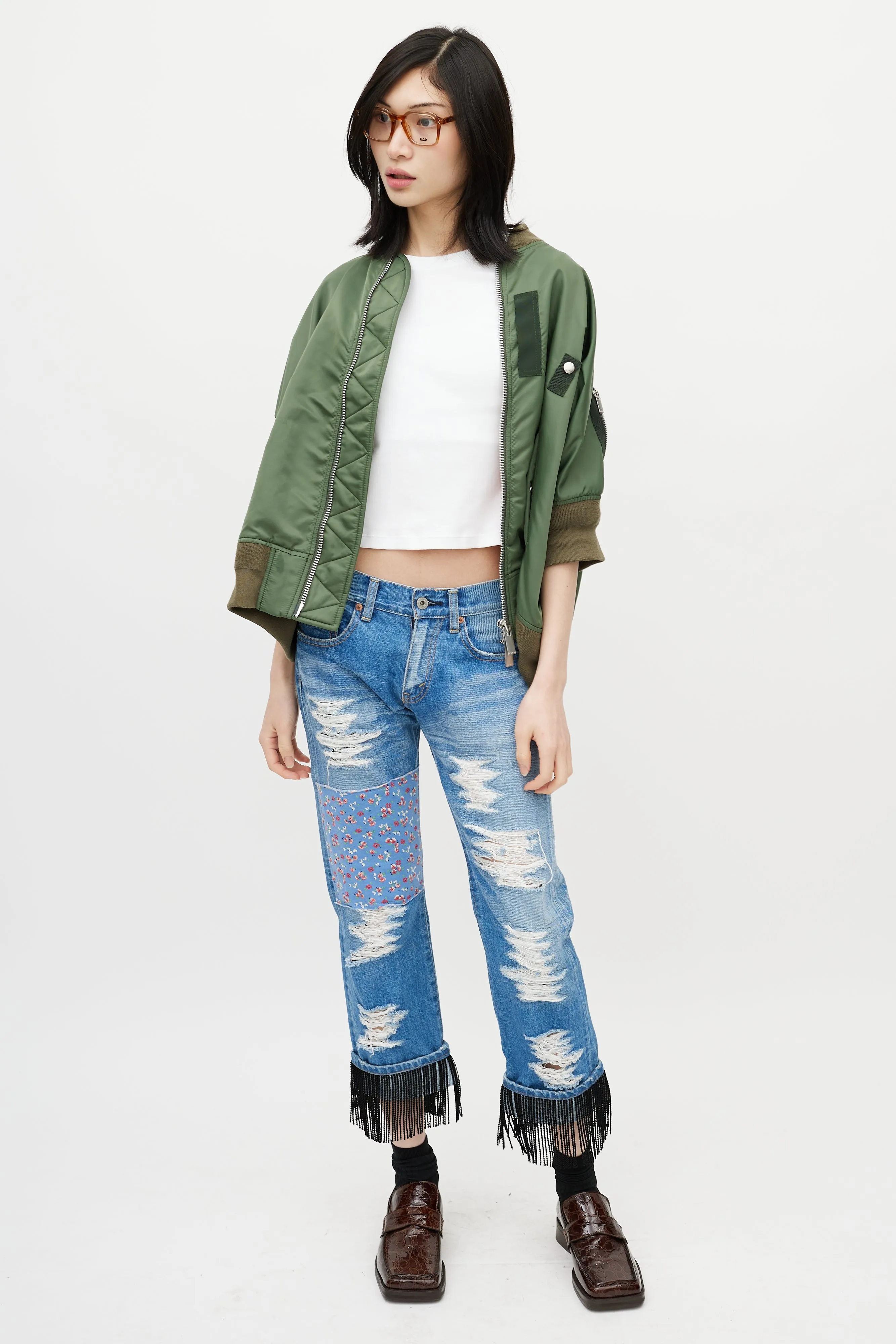 Blue Distressed Patchwork Denim Jeans