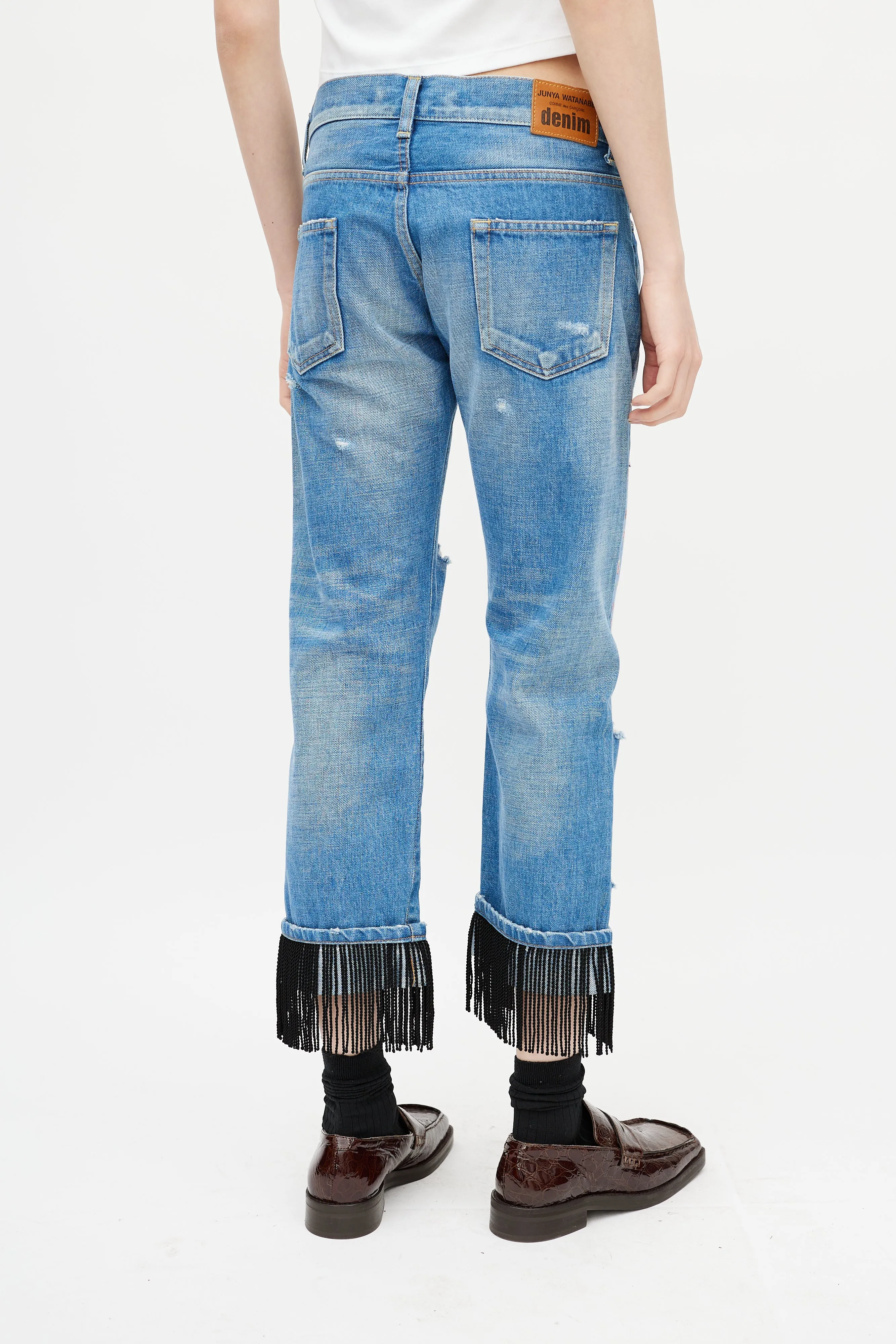 Blue Distressed Patchwork Denim Jeans