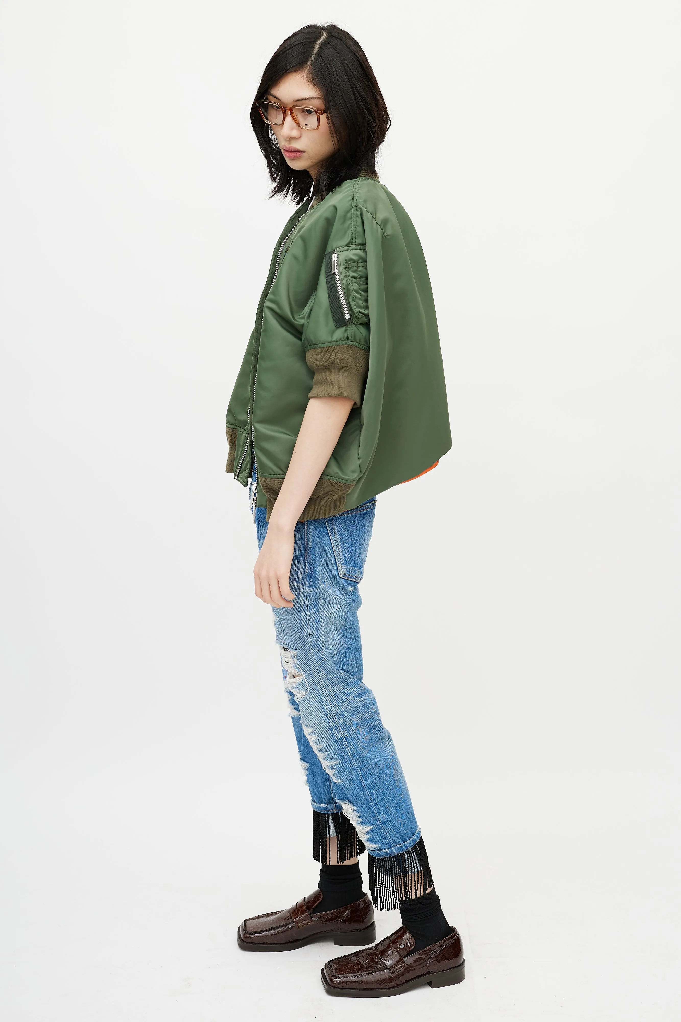 Blue Distressed Patchwork Denim Jeans