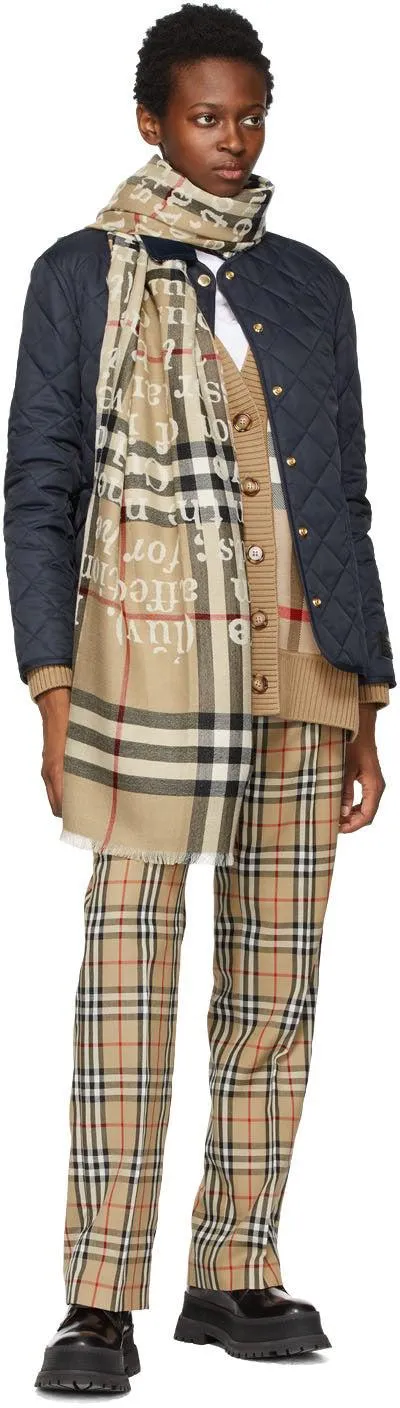 Burberry Beige Cashmere Check 'Love' Scarf