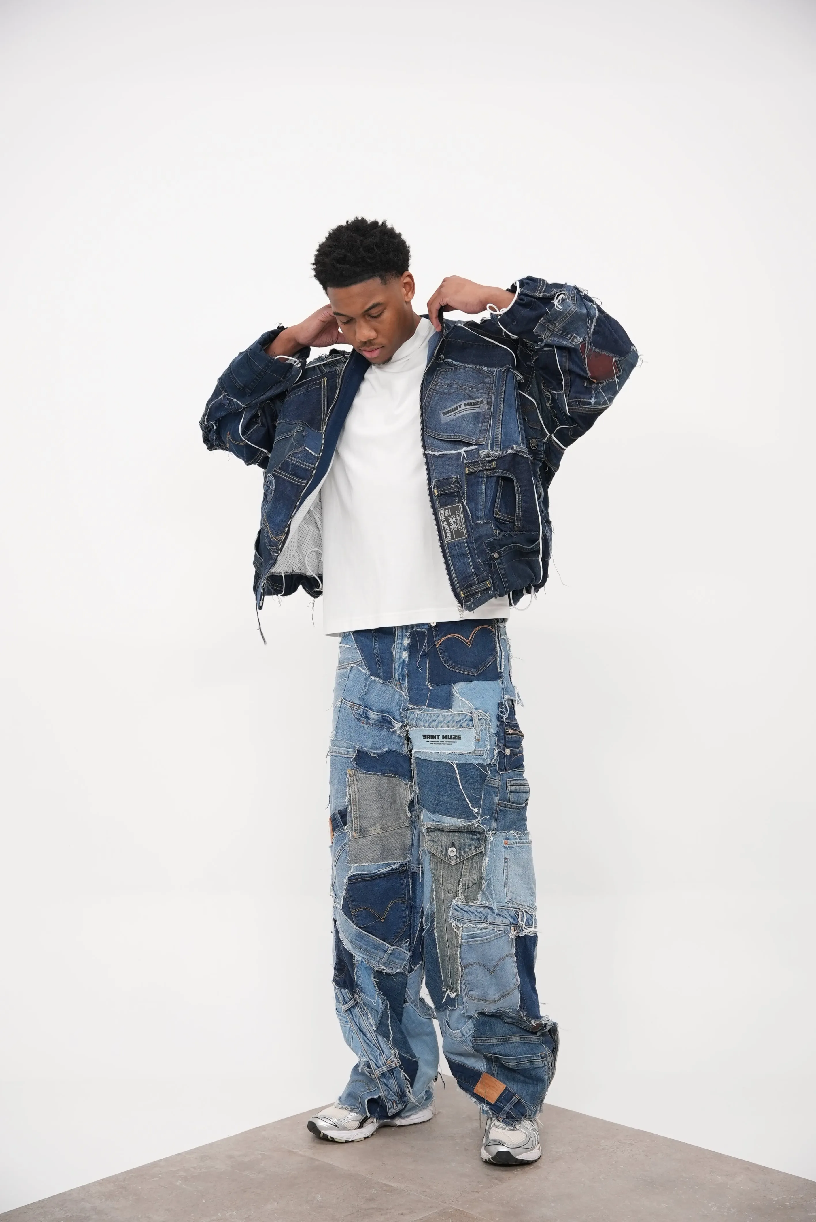 Denim Patchwork Jacket Blue