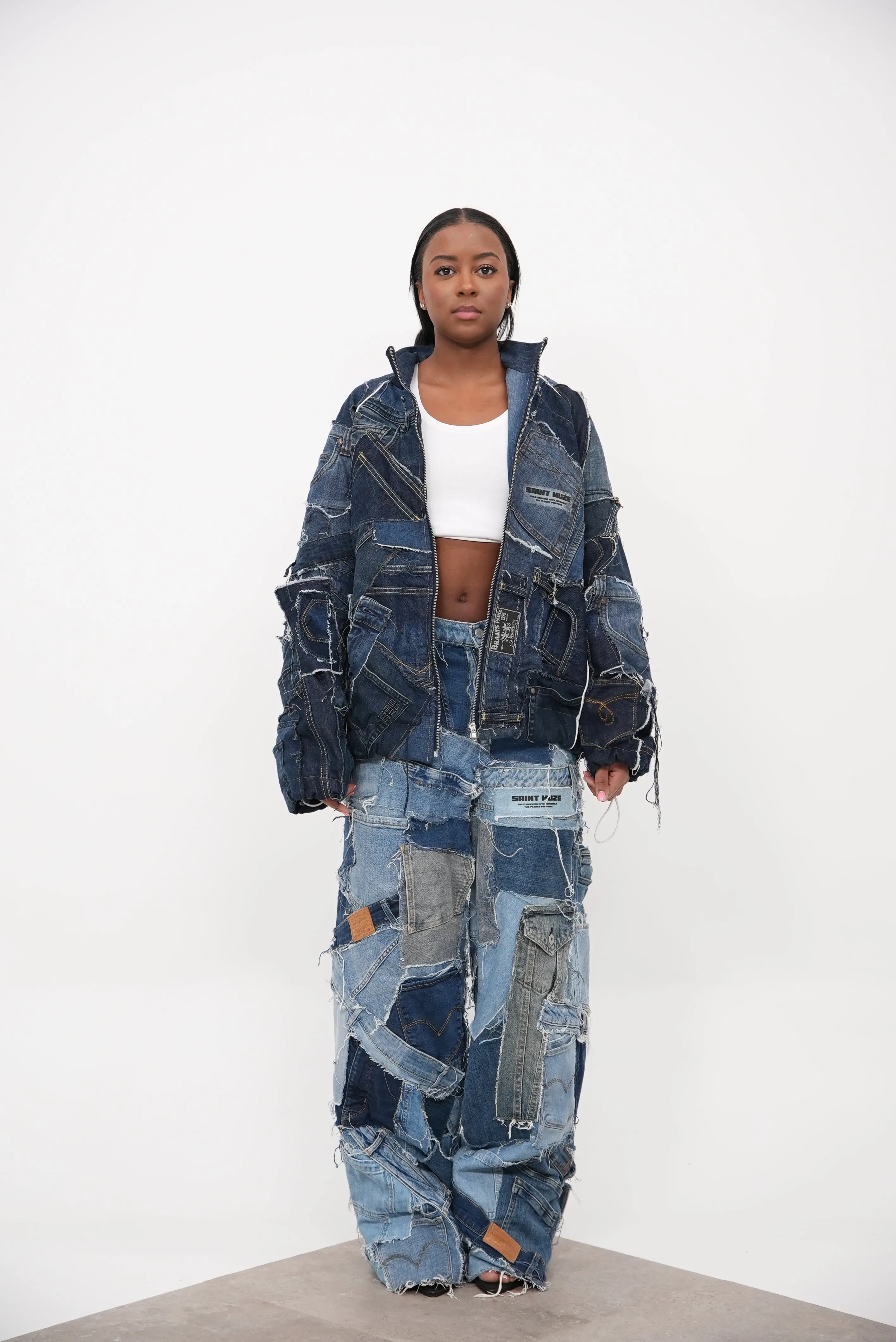 Denim Patchwork Jacket Blue