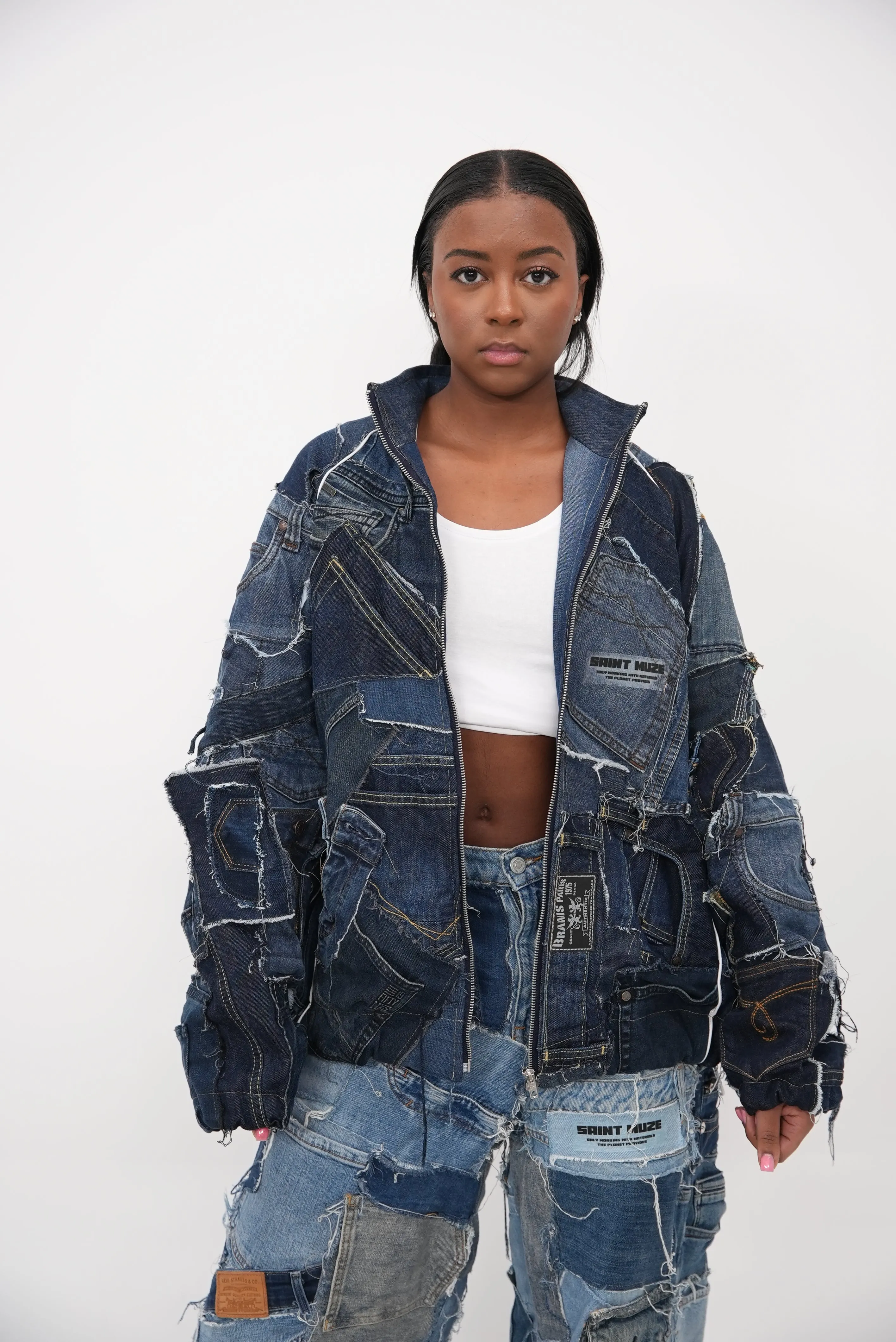 Denim Patchwork Jacket Blue