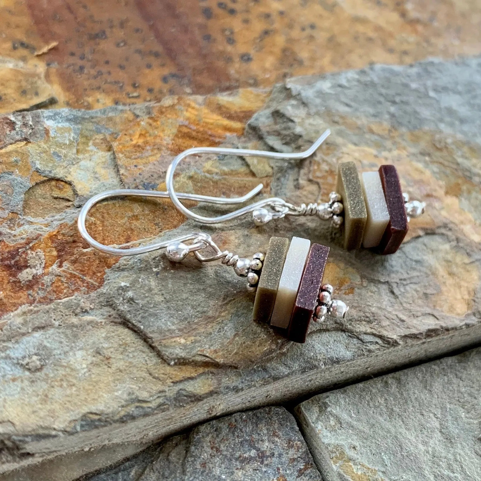 Earthy Stacks Earrings ~ Dangly Colorway B