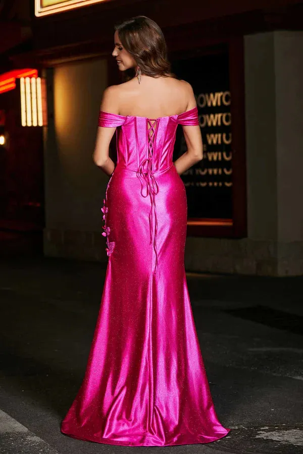 Elegant Prom Dresses Off Shoulder Corset Bodice Satin Dress Evening Dress