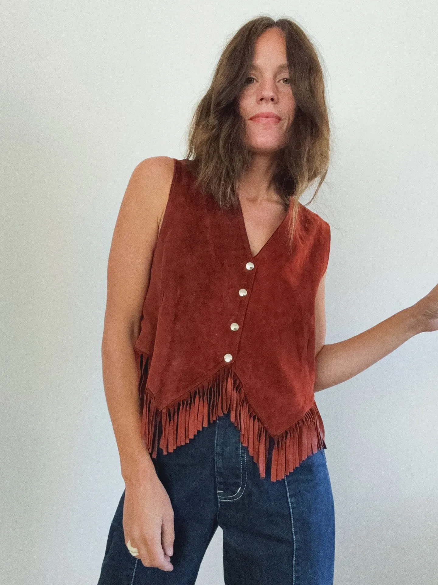 Fringed Vest, Red Suede