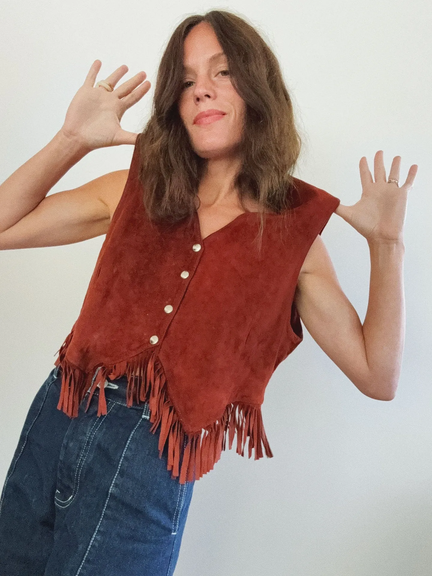 Fringed Vest, Red Suede