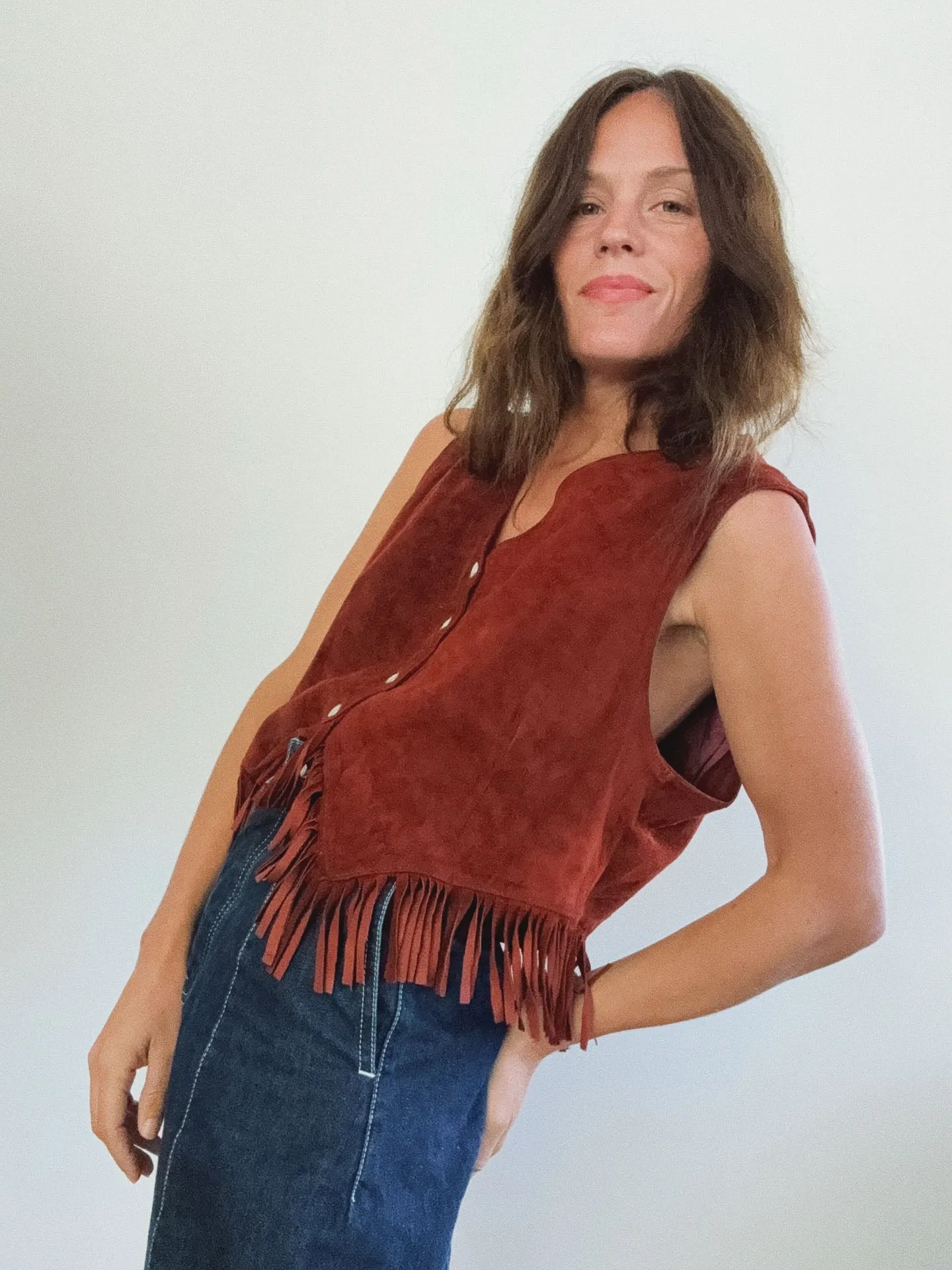 Fringed Vest, Red Suede