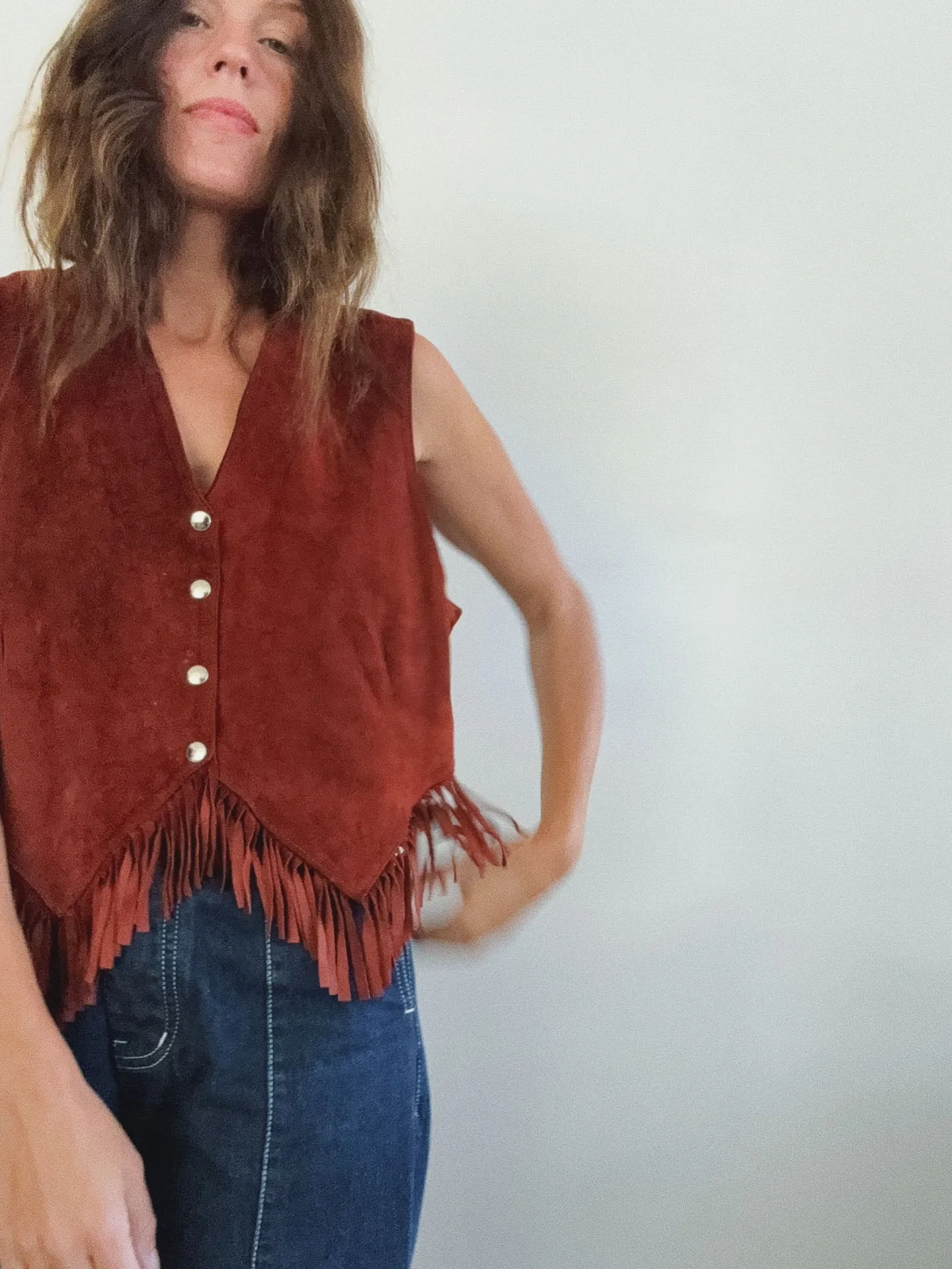 Fringed Vest, Red Suede