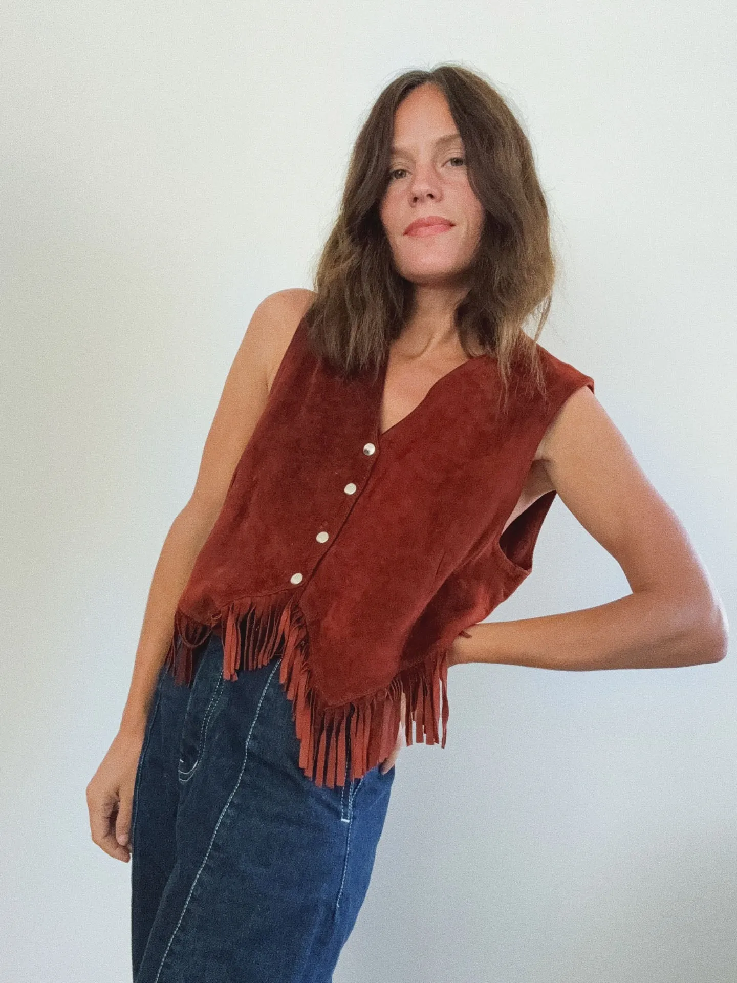 Fringed Vest, Red Suede
