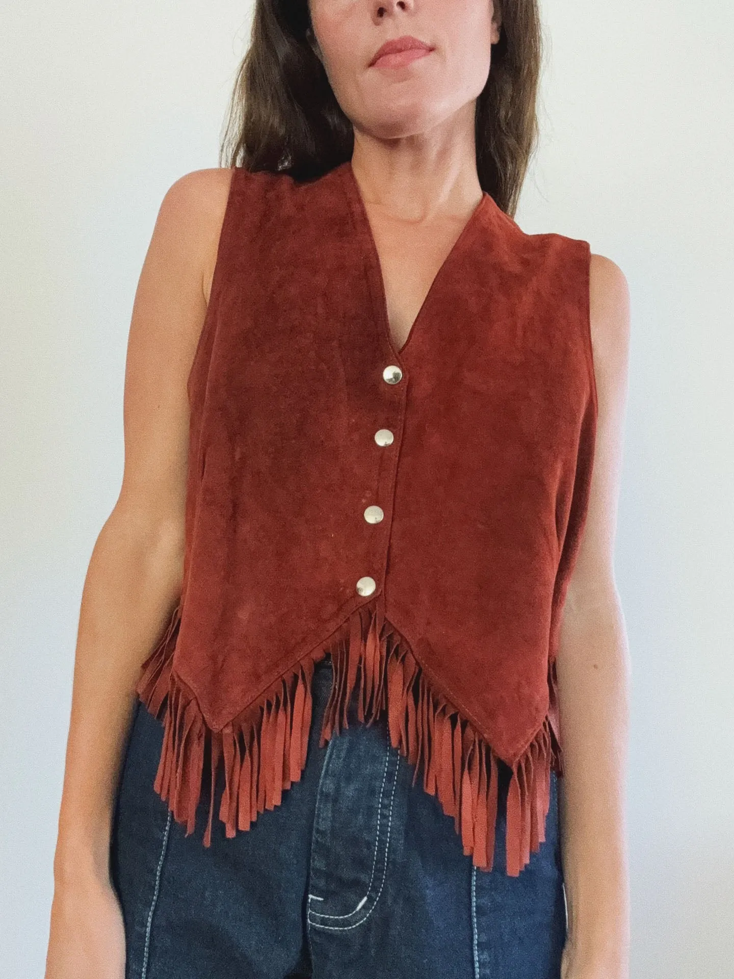Fringed Vest, Red Suede