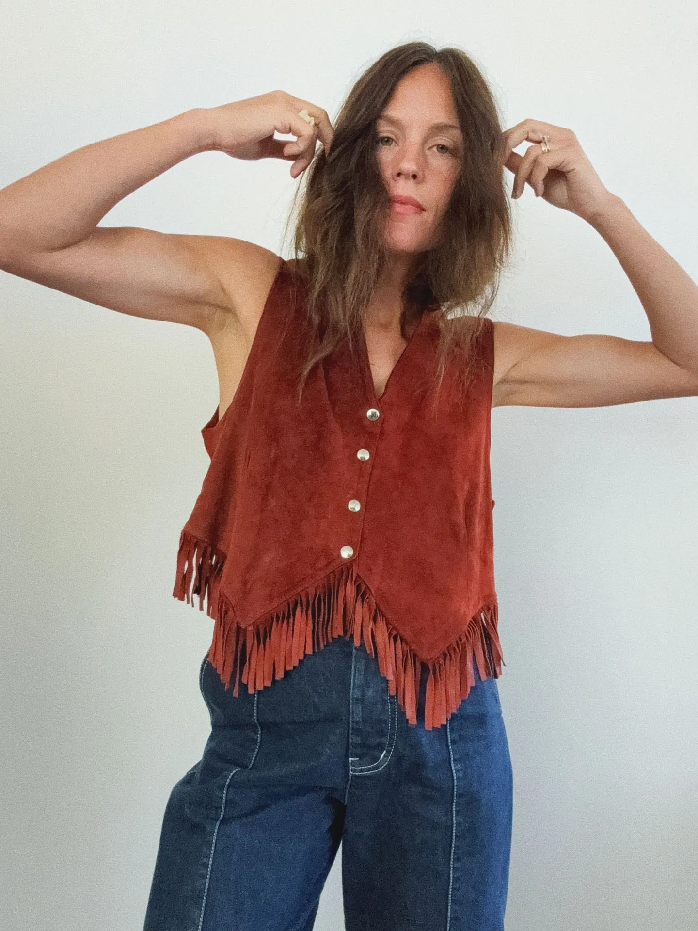 Fringed Vest, Red Suede