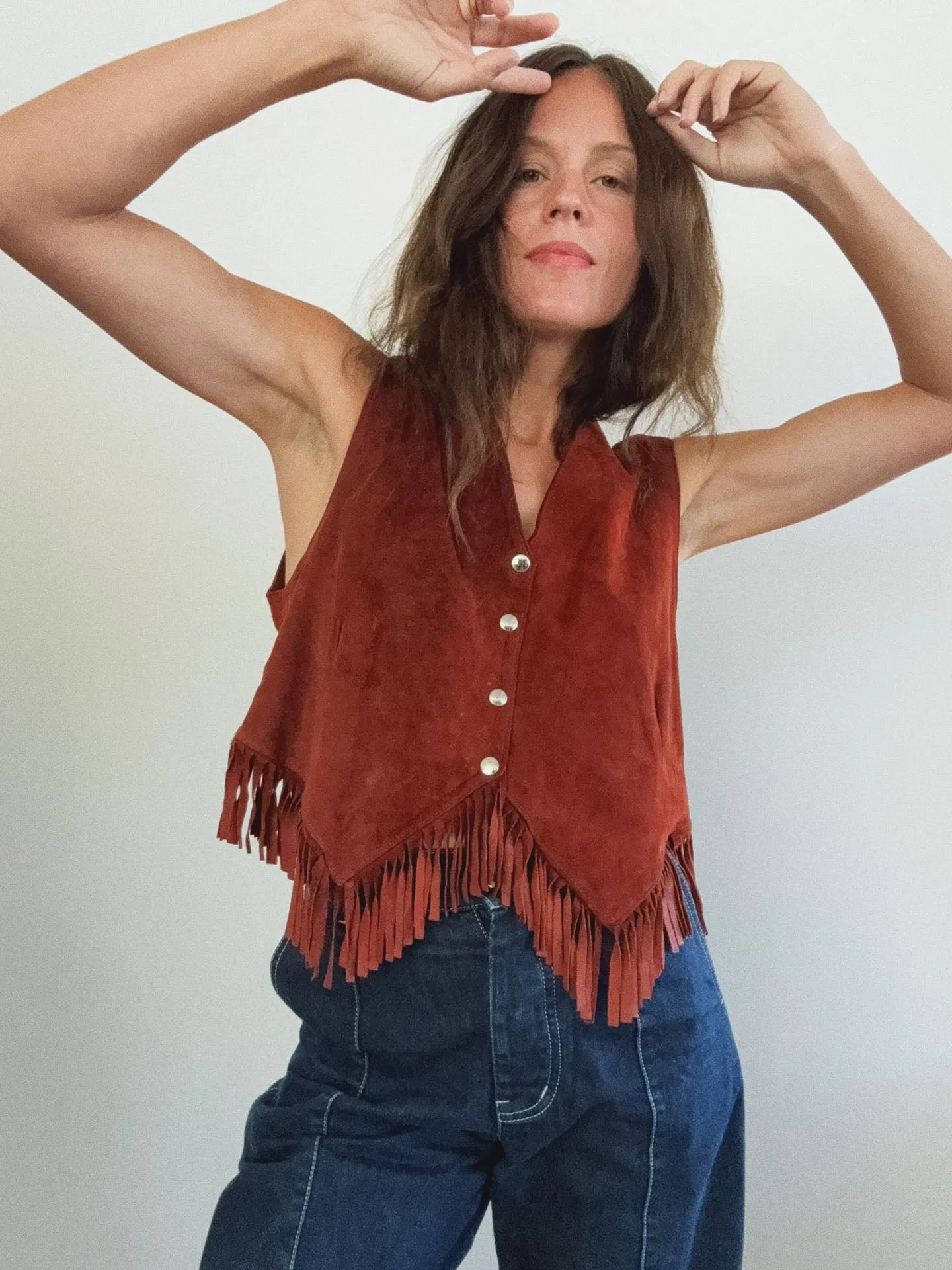Fringed Vest, Red Suede