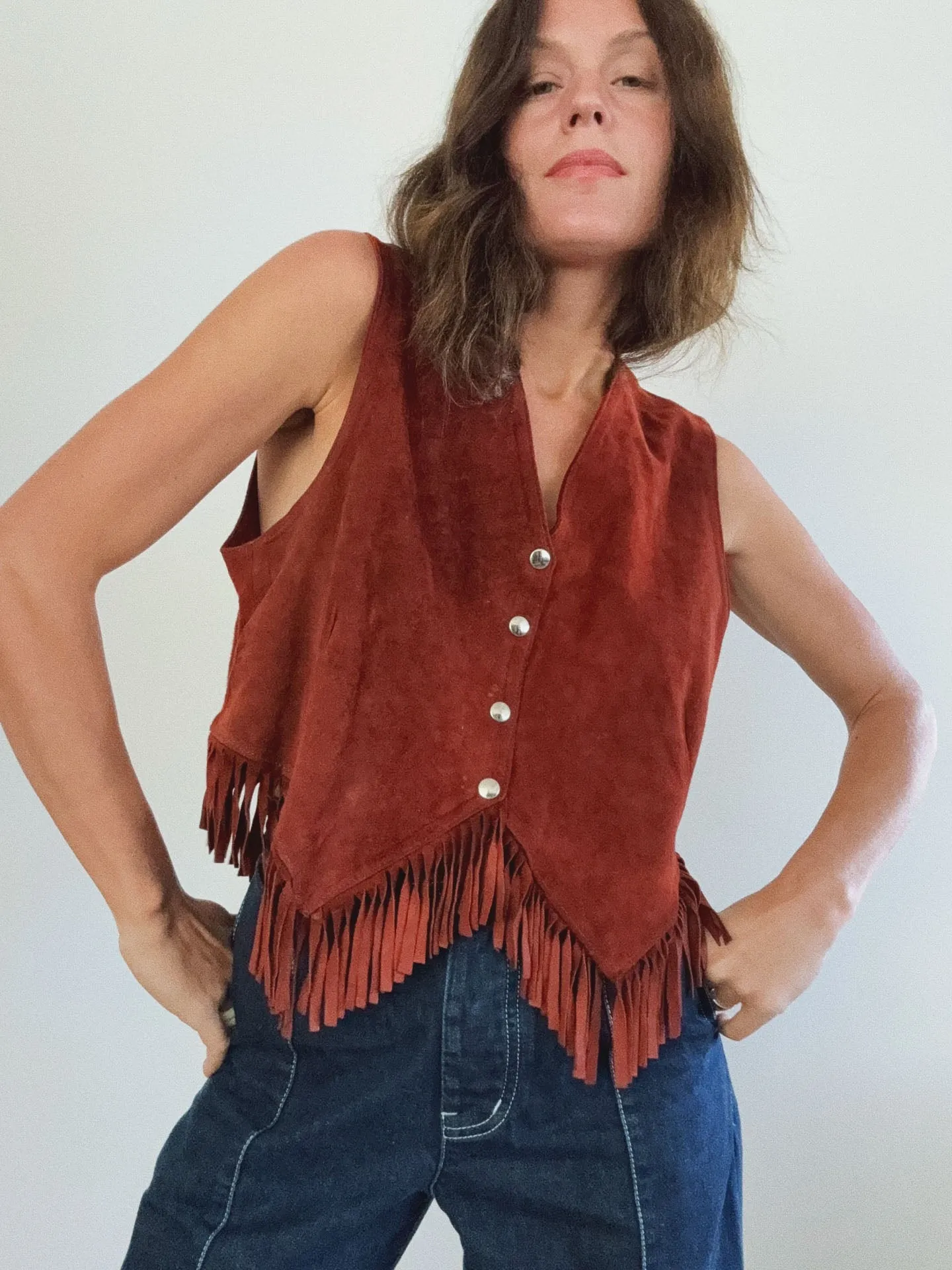 Fringed Vest, Red Suede