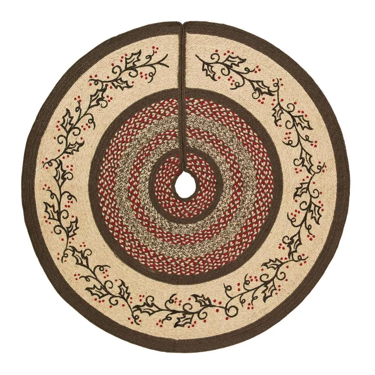 Holly Berry Jute Stencil Christmas Tree Skirt 48 VHC Brands