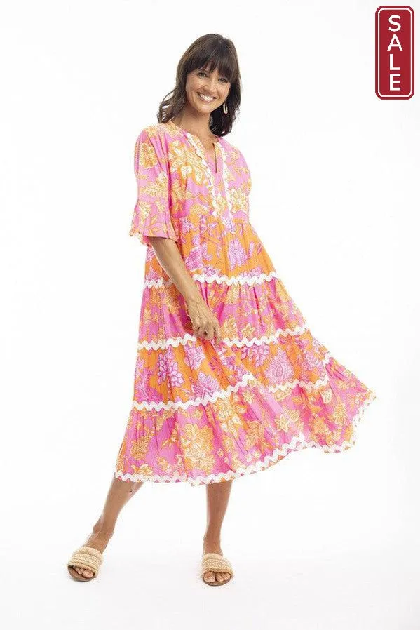 Layla Layered Midi Dress pink
