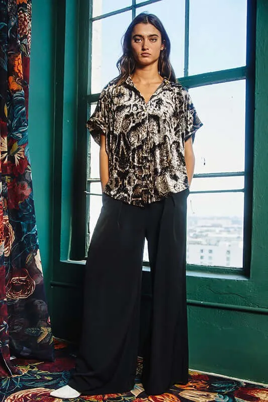 Leopard Velvet High Low Button Up Top Made in USA -  CLEARANCE FINAL SALE