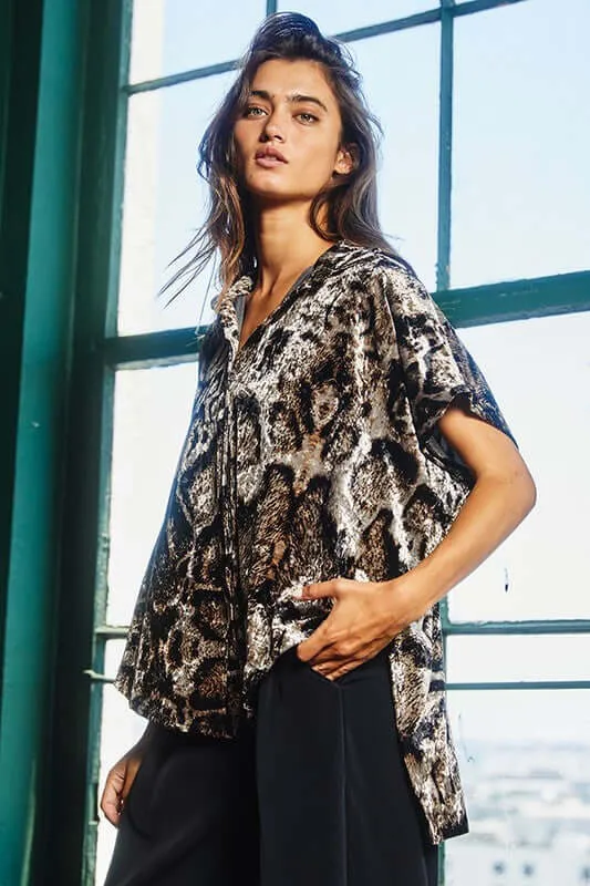 Leopard Velvet High Low Button Up Top Made in USA -  CLEARANCE FINAL SALE