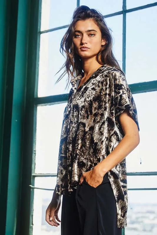 Leopard Velvet High Low Button Up Top Made in USA -  CLEARANCE FINAL SALE