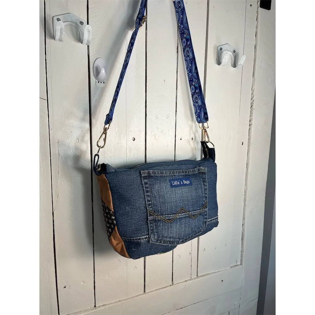 Lidia’s Bags Upcycled Denim Patchwork CB Bag Blue Medium Eco-Friendly (C818-24)
