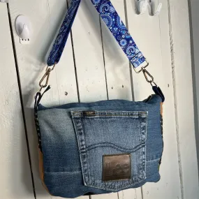 Lidia’s Bags Upcycled Denim Patchwork CB Bag Blue Medium Eco-Friendly (C818-24)