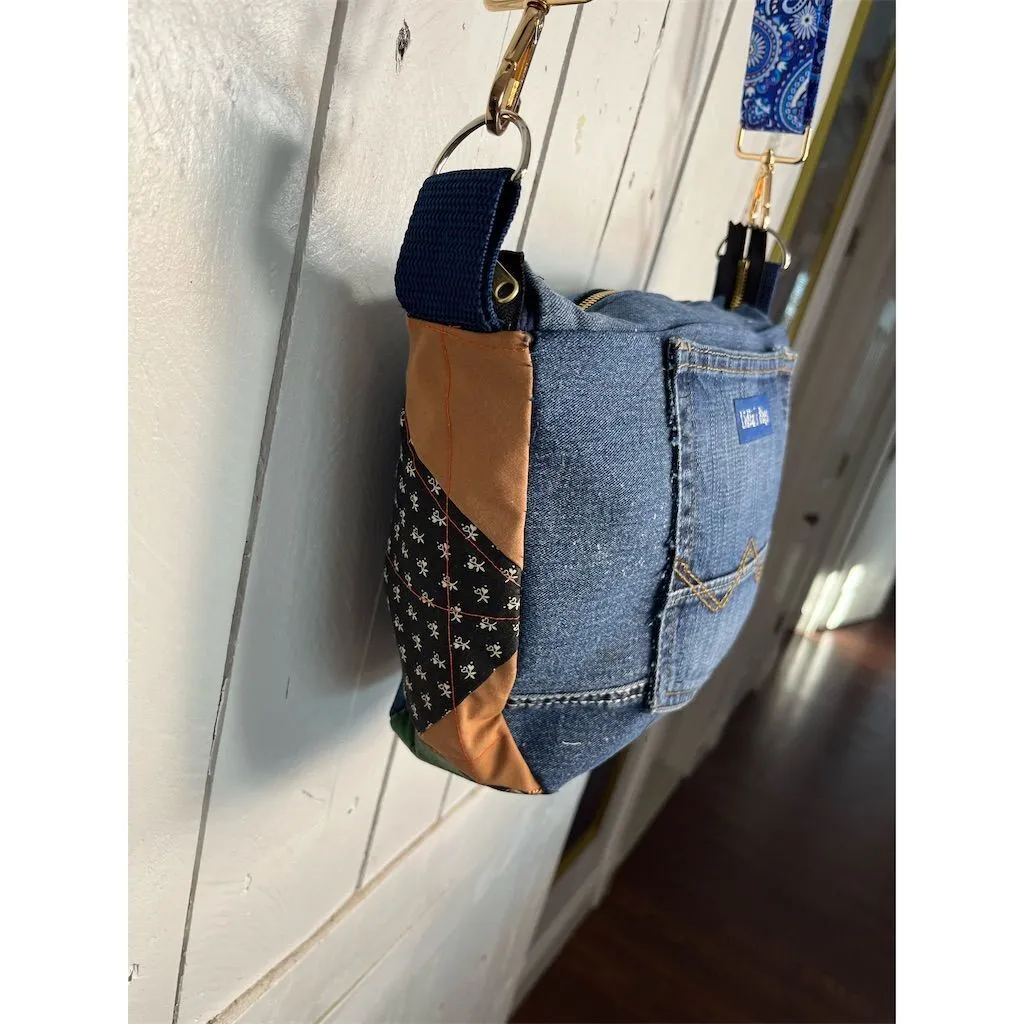 Lidia’s Bags Upcycled Denim Patchwork CB Bag Blue Medium Eco-Friendly (C818-24)
