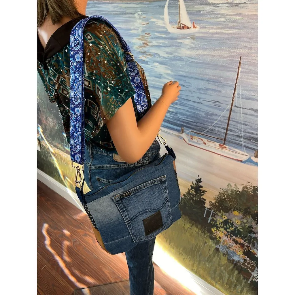 Lidia’s Bags Upcycled Denim Patchwork CB Bag Blue Medium Eco-Friendly (C818-24)