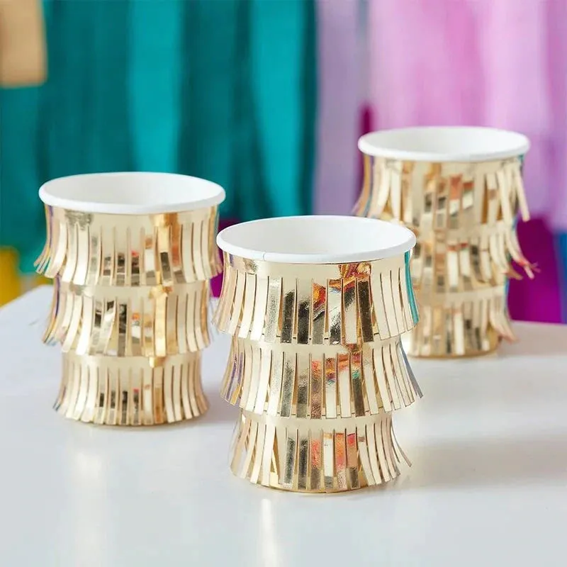Meri Meri Gold Fringe Party Cups (Pack of 8)