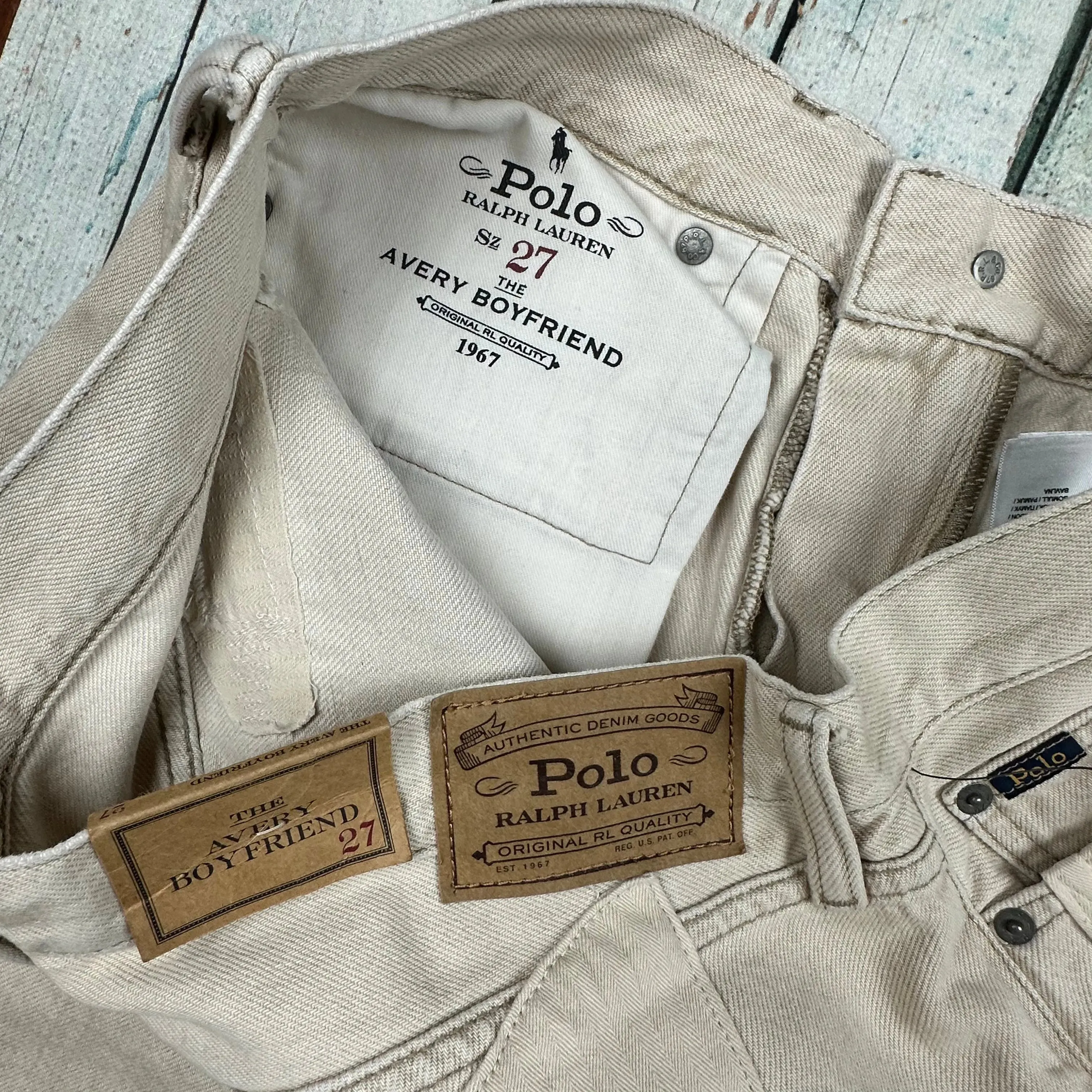 NWT-Ralph Lauren 'Avery Boyfriend' Patchwork Beige Denim Jeans - Size 27