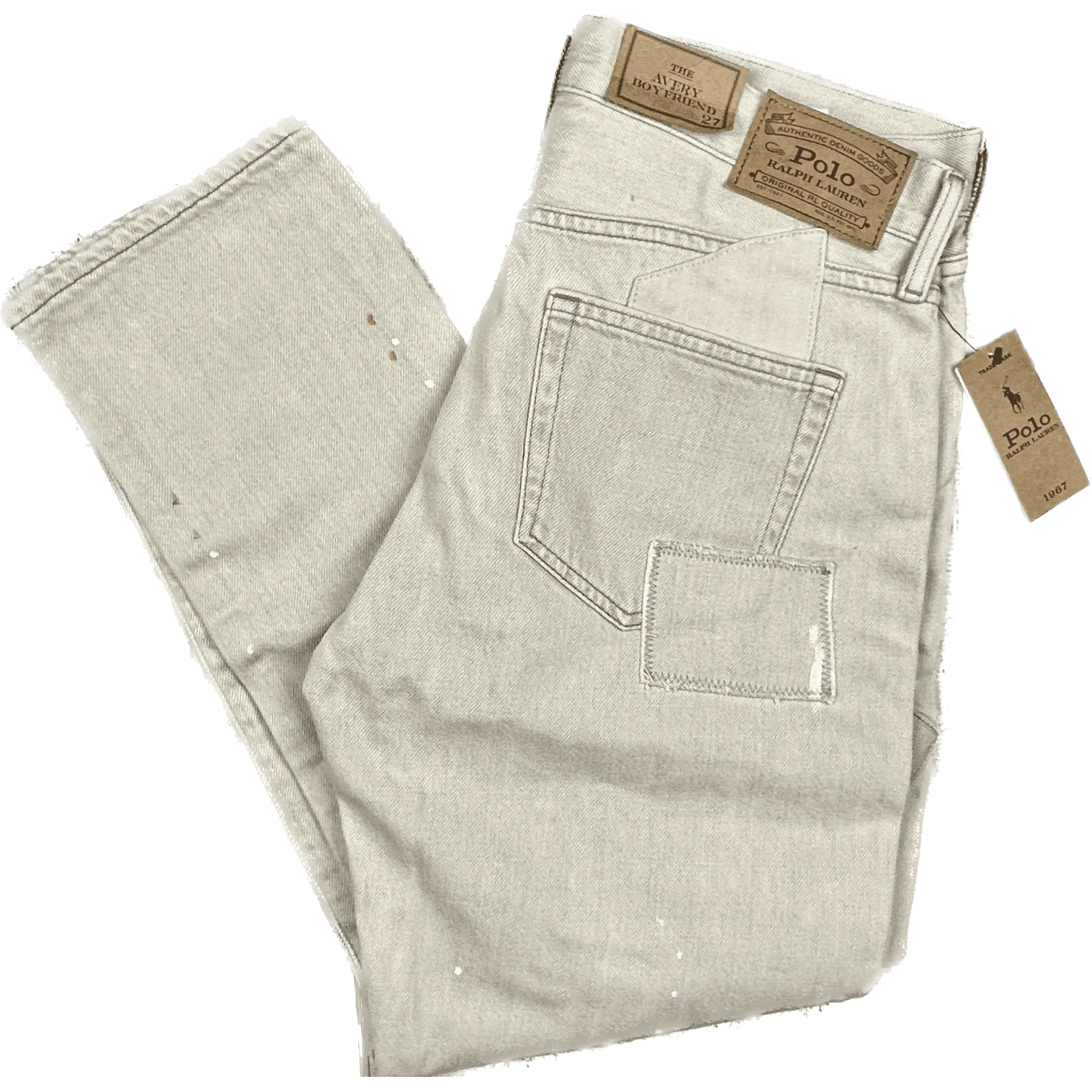 NWT-Ralph Lauren 'Avery Boyfriend' Patchwork Beige Denim Jeans - Size 27