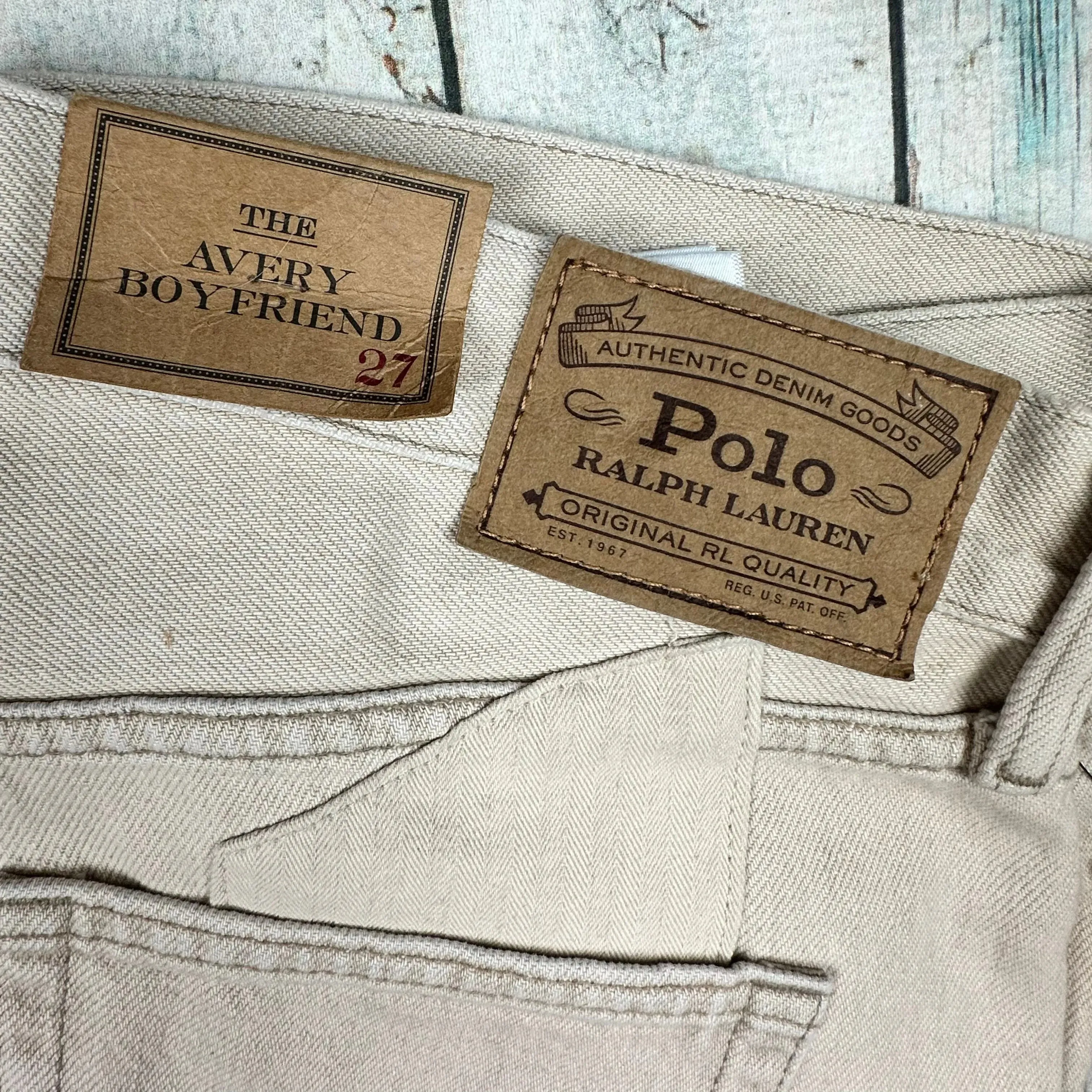 NWT-Ralph Lauren 'Avery Boyfriend' Patchwork Beige Denim Jeans - Size 27