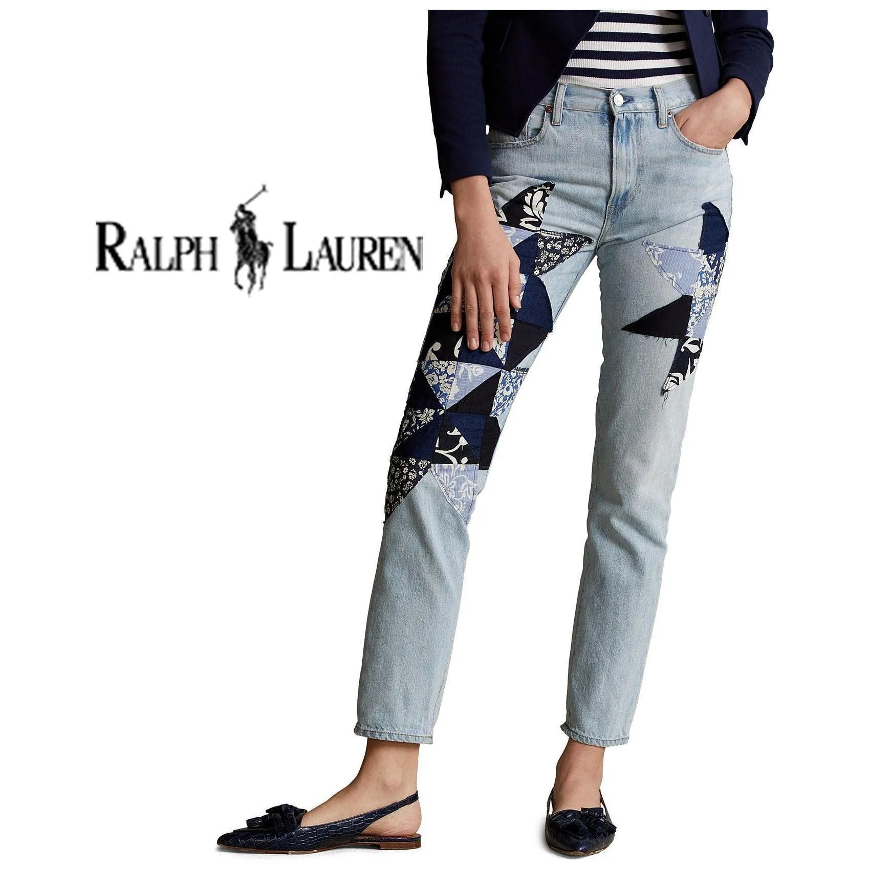 NWT-Ralph Lauren 'Avery Boyfriend' Patchwork Denim Jeans - Size 27