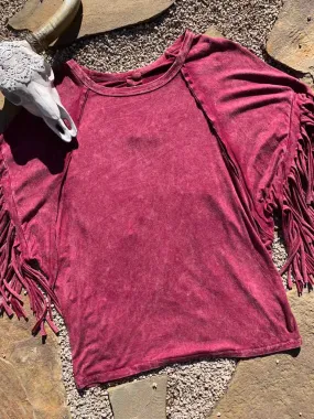 Red Rock Acid Washed Fringed Tee