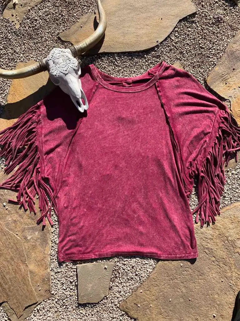 Red Rock Acid Washed Fringed Tee