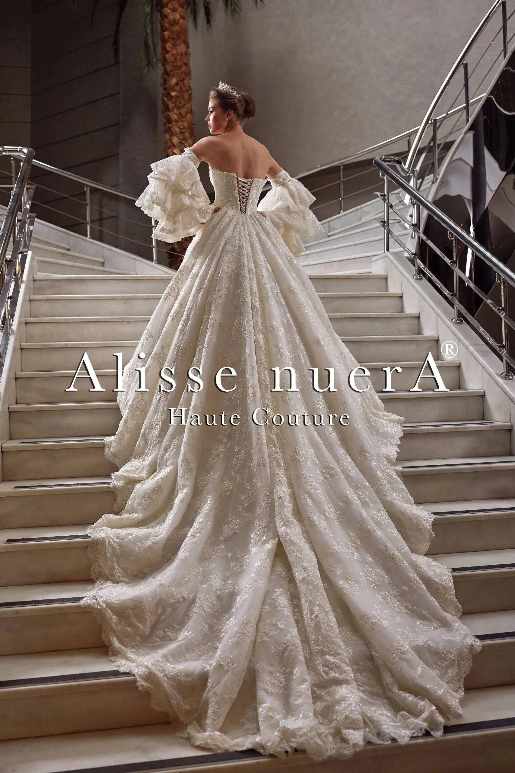 Shimmering Lace Wedding Dress A Line Silhouette with Removable Layered Long Sleeve