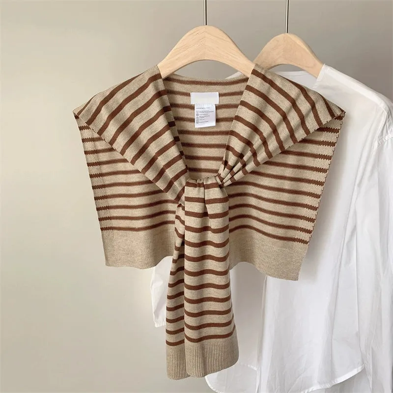 Spring & Autumn Striped Knitted Shawl with Neck Guard